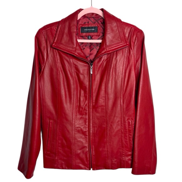 90s Y2K JNY Red Leather Jacket - Picture 2 of 5